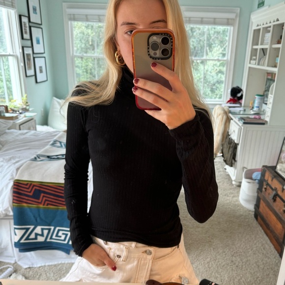 Black Ribbed Turtleneck - Picture 1 of 4